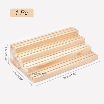 NBEADS 4-Tier Wood Jewelry Display Stand, Wooden Earring Organizer Holder with Grooves Jewelry Showcase Rack for Rings Earring Display Cards Photo Home Decorations