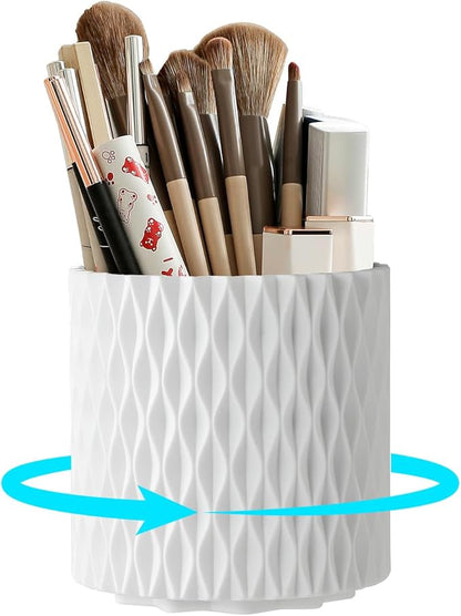 Makeup Brush Holder Organizer, 360° Rotating 5-Slot Make up Brushes Cup for Cosmetic, Lipstick, Hair Brush Holder - Spinning Vanity Countertop Caddy for Bathroom, Dorm & Office, White