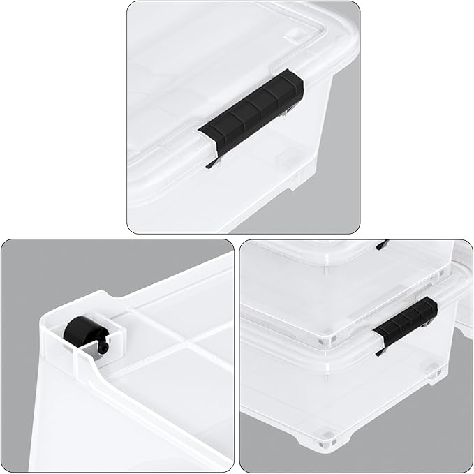 50 Quart Large Clear Plastic Under Bed Storage Bins with Wheels, 3-Pack Stackable Storage Bin with Latching Lid