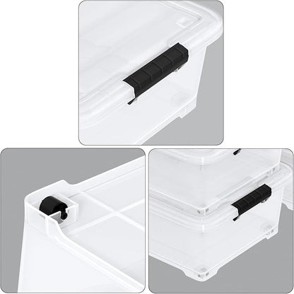 50 Quart Large Clear Plastic Under Bed Storage Bins with Wheels, 3-Pack Stackable Storage Bin with Latching Lid