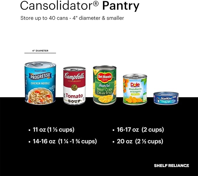 Shelf Reliance Cansolidator Pantry - 2-Pack Can Organizer for Pantry, Stackable Soda Can Storage for Kitchen, Holds 40 Cans of Food or Soda