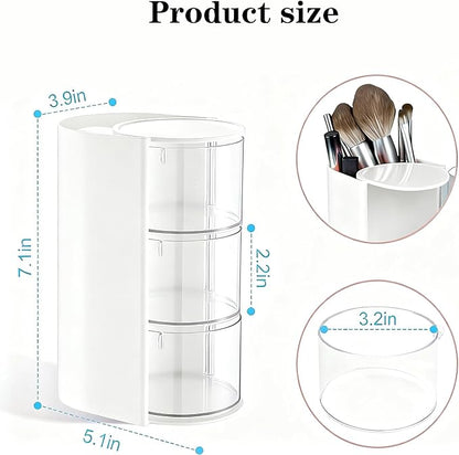 Rotating Hair Accessories Organizer & Makeup Brush Holder - 3-Tier Jewelry Storage Box for Earrings, Necklaces, Bracelets, Rings, Hair Clips (Pink)