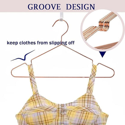 10-Pack Rose Gold Metal Wire Clothes Hangers，16.5" Heavy Duty Wire with Non Slip Notch, Strong Stainless Steel Hangers Space Saving