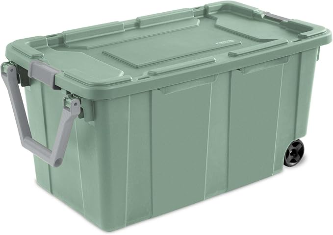 Extra Large Storage Bin, 40 Gallon Wheeled Plastic Storage Container with Handle, Green, Pack of 2 (GREEN)