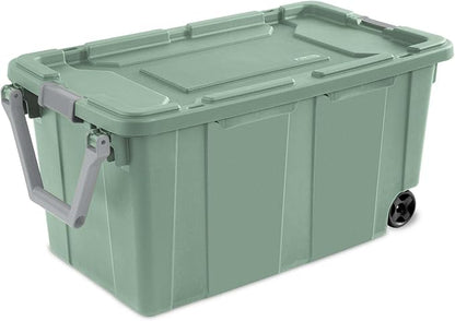Extra Large Storage Bin, 40 Gallon Wheeled Plastic Storage Container with Handle, Green, Pack of 2 (GREEN)