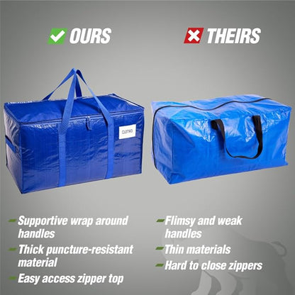 RUGGED RHINO Heavy Duty Extra Large Blue Moving Bags, Durable Bag with Strong Handles and Zipper, Moving Boxes Alternative for College Packing, Holiday Décor, Space Saving Storage with Label, 2 Pack