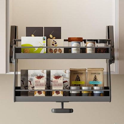 2 Tier Pull Down Shelf Pull Down Cabinet Organizer Features a Removable Washable Non-Slip Mat and Ample Storage Capacity Ideal for Kitchens and Bathrooms 450x250x440mm/17.7x9.8x17.3in
