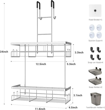 Aitatty Over the Door Hanging Shower Caddy: Rustproof Hanging Organizer over the Door - No Drilling Bathroom Rack for Inside Shower Chrome
