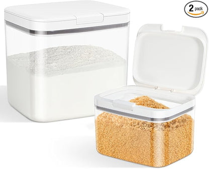 TBMAXS Flour Sugar Storage Containers, 2Pack 2.9 Qt + 4.75 Qt Food Storage Container with Pop-to-Flip Lids for Rice Dog Food Dog Treat Storage, Kitchen Organizers and Storage