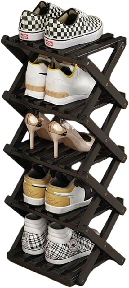 Shoe Rack - Foldable Vertical Shoe Rack for Entryway,Durable and Easy to Assemble,Applicable to Home Entrance, Closet and Bedroom (Black-5 Layer)