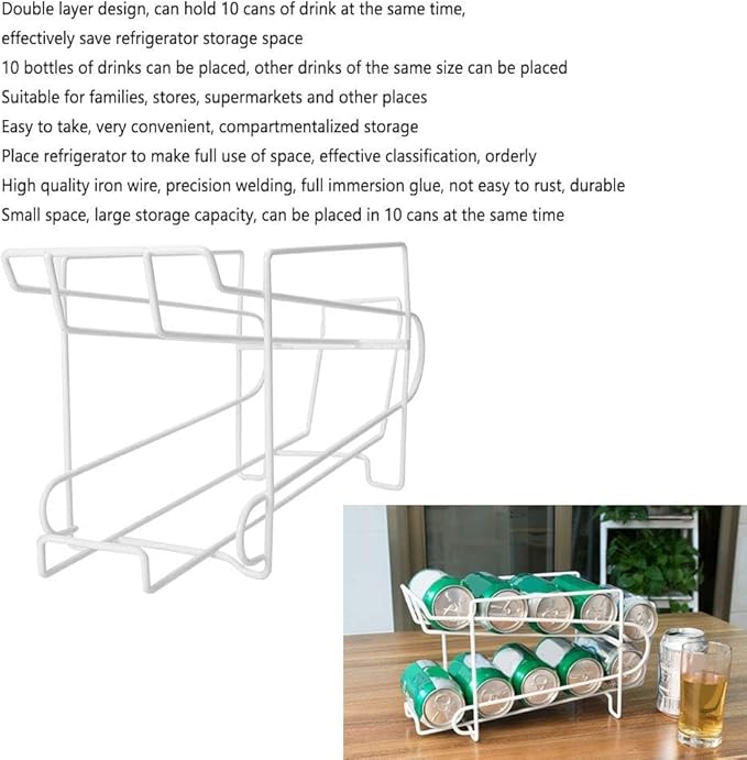 Soda Can Storage Organizer, Double-Layer Rolling Cans Storage Holders Racks, Drinks Can Dispenser for Refrigerator Pantry