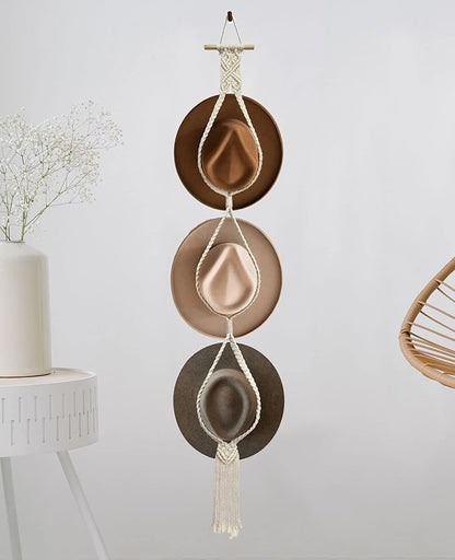 Hat Racks Hat Hangers for Wall, Bohemian Hat Organizer for Wall Hanging Hat Display, Hand Weaving Boho Hat Rack Decorative Cowboy Women Hat Holder for Wide Brim Bowler Fedoras Caps