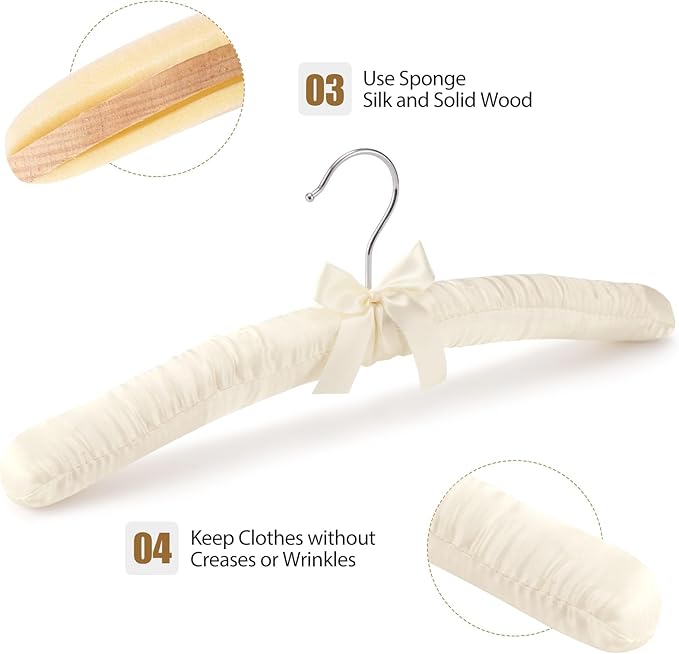 Women's Clothing Padded Hangers, 15 Inch Satin Hangers, Thick Foam Padding, No Shoulder Pads, for Sweaters, Suits, Wedding Dresses, Fine Cashmere (Pack of 10)