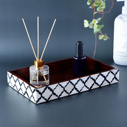 Handicrafts Home 10"x6" Vanity Tray for Bathroom Countertop, Moroccan Bone Inlay Decorative Organizer Tray for Perfume, Jewelry, Cosmetics & Dresser Decor, Rectangular Catchall Tray, Black White