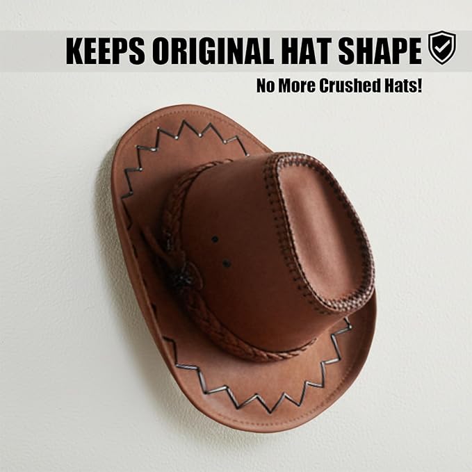 2 Pack Adjustable Cowboy Hat Rack Holder, Wooden Cowboy Hat Wall Mount Stand for Wall Can Keeps Original Shape of Hat, 4-Speed Adjustable Western Hat Display for Fedoras Hat Cowboy Hat Sun Hats