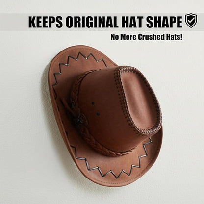 2 Pack Adjustable Cowboy Hat Rack Holder, Wooden Cowboy Hat Wall Mount Stand for Wall Can Keeps Original Shape of Hat, 4-Speed Adjustable Western Hat Display for Fedoras Hat Cowboy Hat Sun Hats
