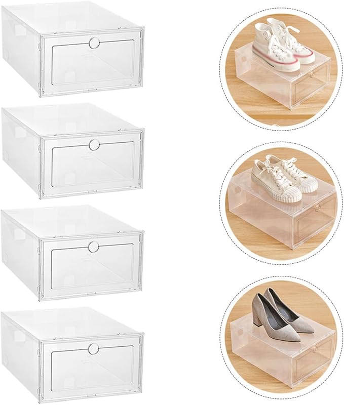 4pcs Stackable Shoe Storage Boxes with Thickened Foldable Drawers, 33X24X14Cm Organizer for Cabinets and Closet Sneaker Storage