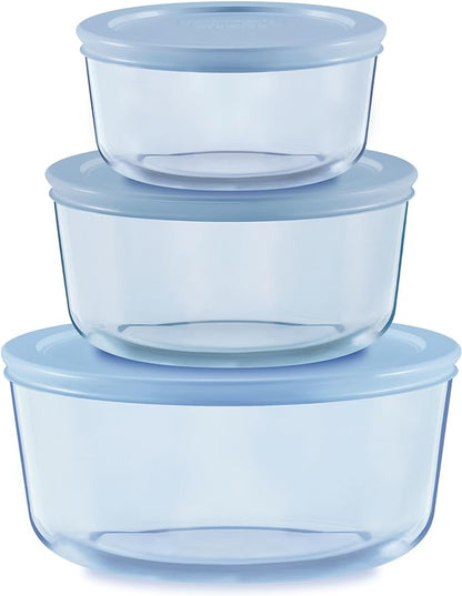 Pyrex Colors Tinted (6-PC Medium) Small/Medium Round Food Storage Container Set, Snug Fit Non-Toxic Plastic BPA-Free Lids, Freezer Dishwasher Microwave Safe, 2 Cup, 4 Cup & 7 Cup