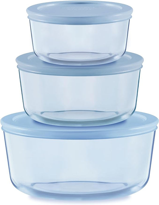 Pyrex Colors Tinted (6-PC Medium) Small/Medium Round Food Storage Container Set, Snug Fit Non-Toxic Plastic BPA-Free Lids, Freezer Dishwasher Microwave Safe, 2 Cup, 4 Cup & 7 Cup