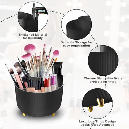 WILL OAK Makeup Brush Organizer - Large Compartment Cosmetic Organizer -Eyeliner, Nail Polish,Art Supply, Bathroom Vanity Desktop Organizer (Black)