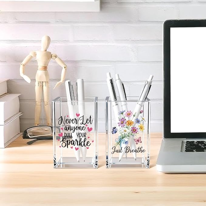Girl Power 2 Pack Acrylic Cosmetic Pencil Pen Holder Cup, Hope Inspirational Makeup Brush Organizer Holder, Women Faith Gifts, Christian Encouragement Gifts for Women Mom Daughter Sister Teacher