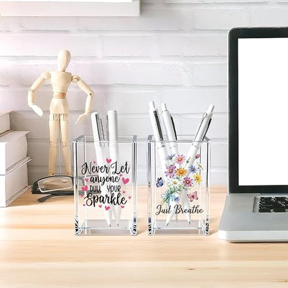 Girl Power 2 Pack Acrylic Cosmetic Pencil Pen Holder Cup, Hope Inspirational Makeup Brush Organizer Holder, Women Faith Gifts, Christian Encouragement Gifts for Women Mom Daughter Sister Teacher