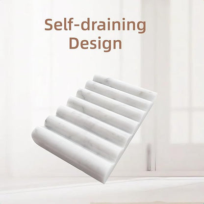 White Marble Soap Dish, Stone Self Draining Soap Holder, Sponge Holder for Bathroom, Sink, Kitchen, Jewelry Ring Dish (Carrara White)