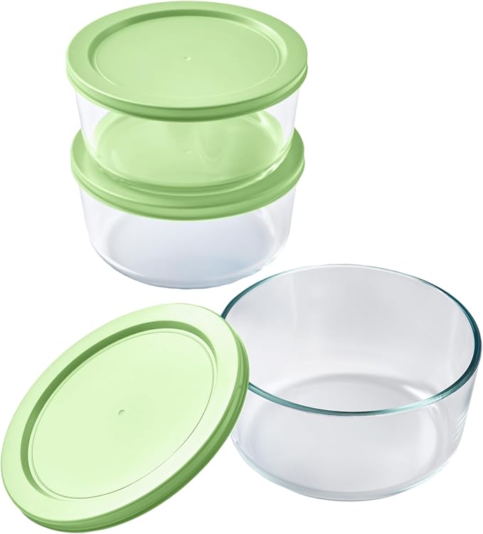 6-Piece Glass Food Storage Containers Set (3 Containers + 3 BPA-Free Lids) | 4-Cup, Leakproof | Microwave, Freezer, Oven & Dishwasher Safe | Ideal for Meal Prep & Pantry Organization, Pistachio