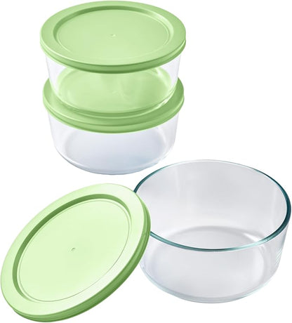 6-Piece Glass Food Storage Containers Set (3 Containers + 3 BPA-Free Lids) | 4-Cup, Leakproof | Microwave, Freezer, Oven & Dishwasher Safe | Ideal for Meal Prep & Pantry Organization, Pistachio