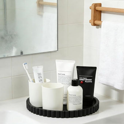Silicone Bathroom Tray, Round Vanity Tray, 9-inch, Black, Storage Decorative Vanity Coffee Table Decor for Perfume