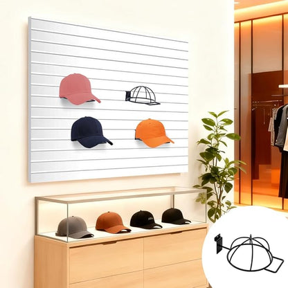 AHANDMAKER 6 Pcs Slat Wall Hat Display Rack Wall Mounted Durable Metal Hat Organizer Accessories for Baseball Caps Wigs Retail Store Warehouse Display Decoration, Black