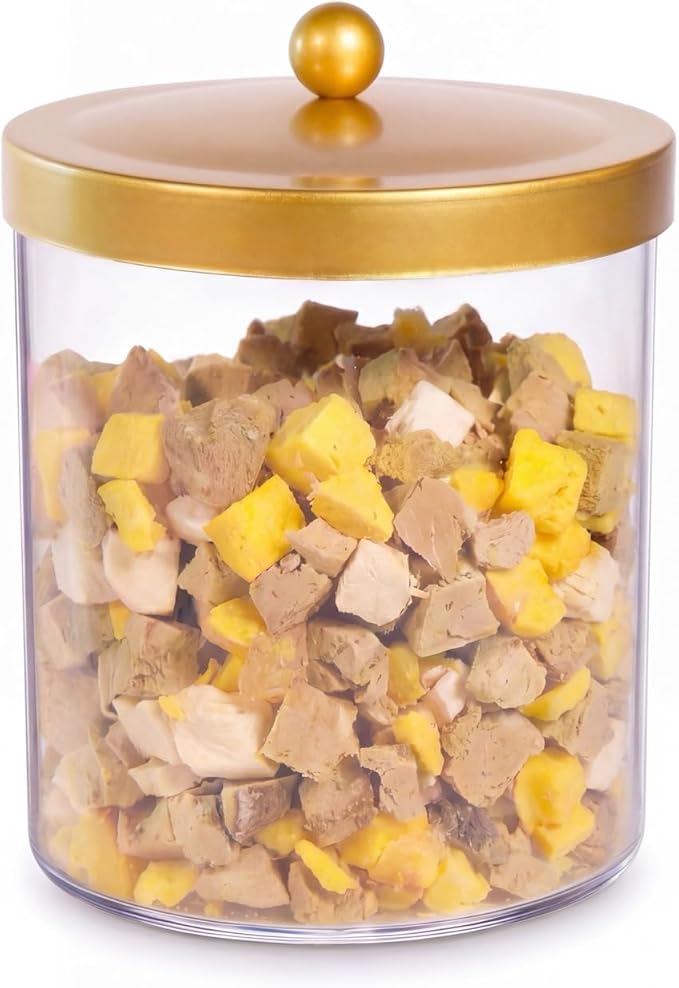 Sheechung 78oz Extra Large Acrylic Jar with Gold Stainless Steel Lid - Clear Plastic Apothecary Jar for Laundry Organization, Scent Beads, Pods, Kitchen Pantry Storage, Pasta, Candy, Bathroom Vanity
