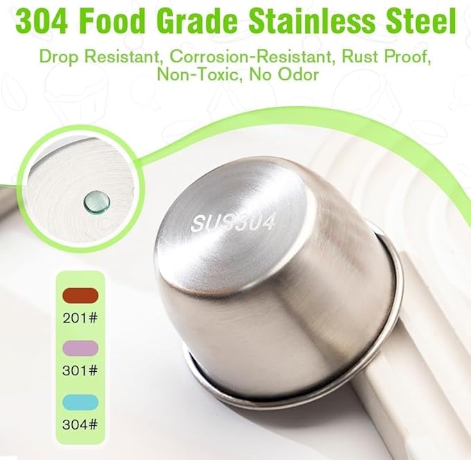 Showvigor 6-Pack 2.4oz Thickening Stainless Steel Salad Dressing Cups with Leakproof Lids | Reusable Sauce Containers for Lunch Box, Travel, Picnics & Kitchen Storage Dishwasher Safe & Eco-Friendly