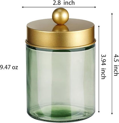 3 Pack Apothecary Jar Canisters Bathroom Vanity Organizer - Qtip Holder Storage Organizer Set Countertop Canister with Stainless Steel Lids &Cute Stickers for Qtips,Cotton Swabs,Makeup Sponges,Floss