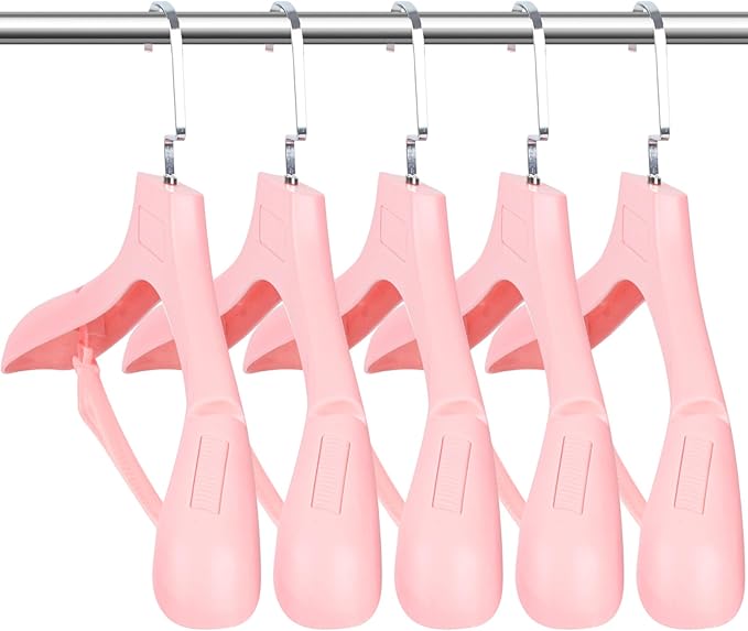 DEDU Plastic Extra Wide Shoulder Suit Hangers for Men 15 Pack Width 17.7", Pink Sweater Hangers no Shoulder Bump Non Slip for Thick Sweaters, Clothes Hangers with Pants Bar & Metal Hook
