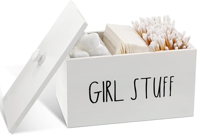 Tampon Holder for Bathroom with Movable Dividers Shark Tampon Storage Container Week with Lid Farmhouse Pad Container Box Feminine Product Organizer Girl Stuff Box for Bathroom(Blank Style)