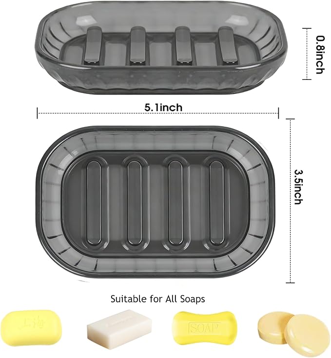 2 Pack Soap Dish Holder for Bar Soap, Bathroom Soap Dishes Bar Soap Holder Tray, Soap Dishes for Shower Bathroom, Kitchen Sink Soap Dish, Black