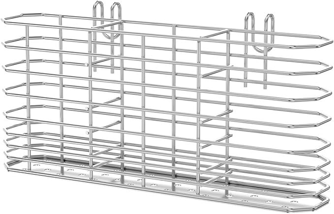 Stainless Steel Cutlery Hanging Basket for Knife Fork Spoon, Quick Drying Compartmental Utensil Drainage Rack, Rustproof Hollow Out Utensil Drying Basket for Kitchen