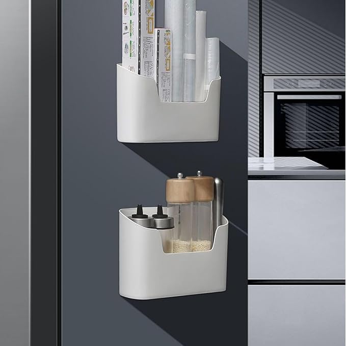 Adhesive Cabinet Door Organizer, Cabinet Door Organizer 2PCS Plastic Adhesive Storage Stackable Plastic Storage Box for Kitchen, Bathroom, White, Pantry