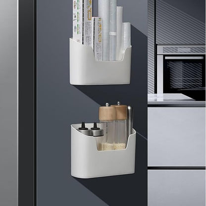 Adhesive Cabinet Door Organizer, Cabinet Door Organizer 2PCS Plastic Adhesive Storage Stackable Plastic Storage Box for Kitchen, Bathroom, White, Pantry