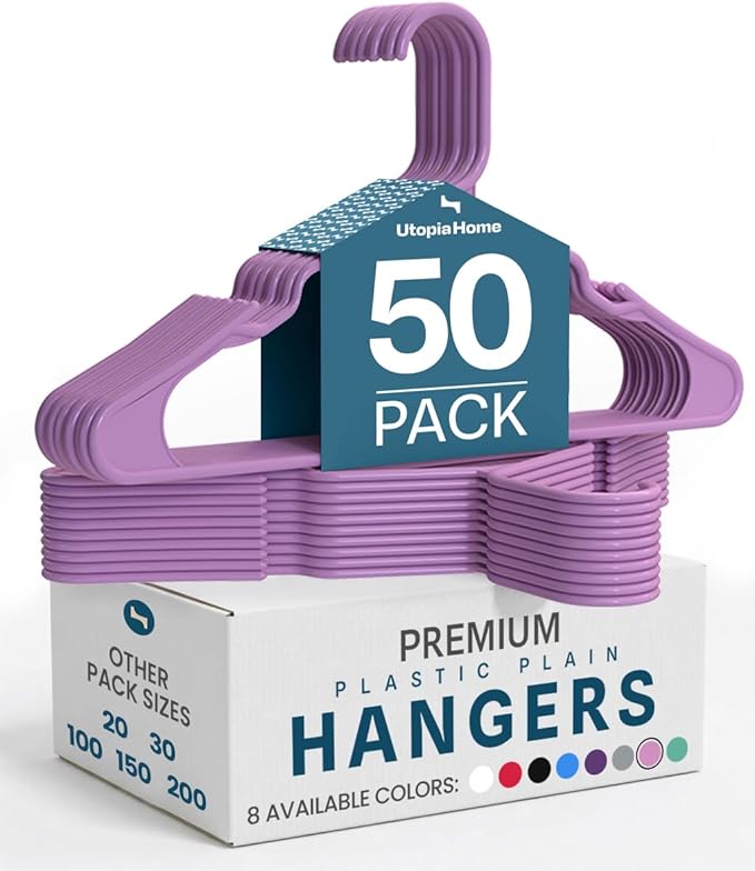 Utopia Home - Plastic Hangers 50 Pack - Space Saving Clothes Hanger - Durable and Strong Closet Organizers and Storage Makes It Ideal Stocking Stuffers or Apartment or Dorm Room Essentials (Pink)