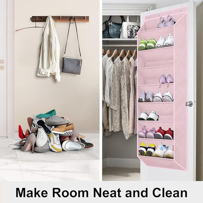 SLEEPING LAMB Over The Door Shoe Organizer for Closet, Kids Sneaker Storage for Hanging Shoe Rack for Door with Large Deep Pockets for Toddler, Girl, Baby Room Decor, Pink