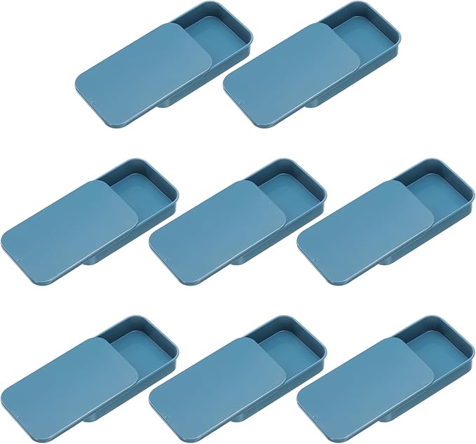 uxcell 8Pcs Slide Top Tin Containers, Mini Metal Empty Tins Box with Sliding Lids, 3.1"x2"x0.6" Rectangular Storage Organizers for Lip Balm, Solid Perfume, Small Items, Blue