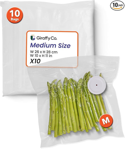 Reusable Vacuum Sealer Bags for Food – 10 Medium Vacuum Bags (26x28cm/10x11in), BPA-Free, Leak-Proof, Odor-Resistant – Compatible with Vacuum Sealers