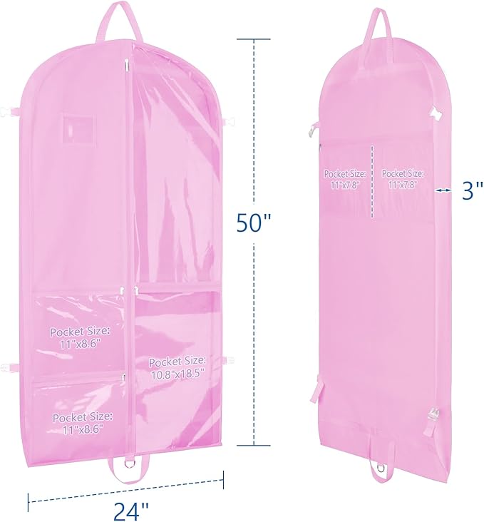 Zilink Clear Dance Costume Garment Bag for Teen Girls Breathable Dance Bags for Dancers and Teenagers with 5 Clear Zipper Pockets for Dance Competition Theatre Cheer Closet Storage