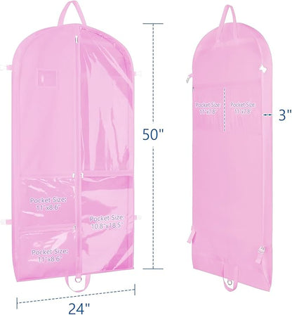 Zilink Clear Dance Costume Garment Bag for Teen Girls Breathable Dance Bags for Dancers and Teenagers with 5 Clear Zipper Pockets for Dance Competition Theatre Cheer Closet Storage