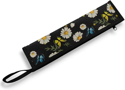COEQINE Black Utensil Holder Small Foldable Flatware Organizer for Travel Work Portable Handles Silverware Bag Portable Leafproof Tableware Storage Bag With Zipper,Daisy Butterfly