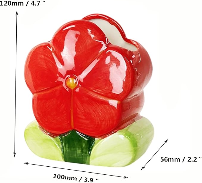 TANG SONG Ceramic Bloom Five Petals Make up Brush Holder Flower Cosmetic Storage Box Pen and Pencil Holder Desktop Organizers (Red)