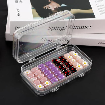 Tri-Fold Press On Nail Boxes Portable Nail Display box, Clear PET Plastic Storage Box for Fake Nails with Adhesive Double Sided Tape nails packaging for press ons
