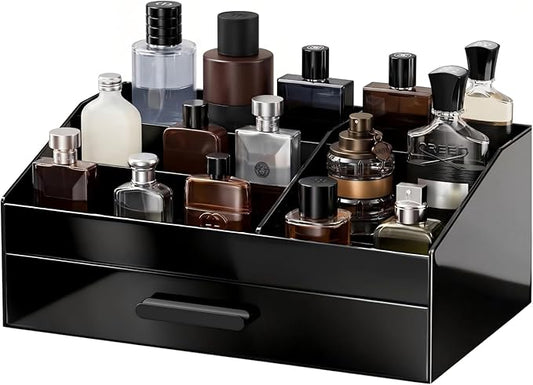 ProCase Cologne Organizer with Drawer, Acrylic Perfume Holder & Bathroom Countertop Organizer for Men & Women, Dresser Vanity Storage for Cologne, Perfume and Skincare -1 Layer